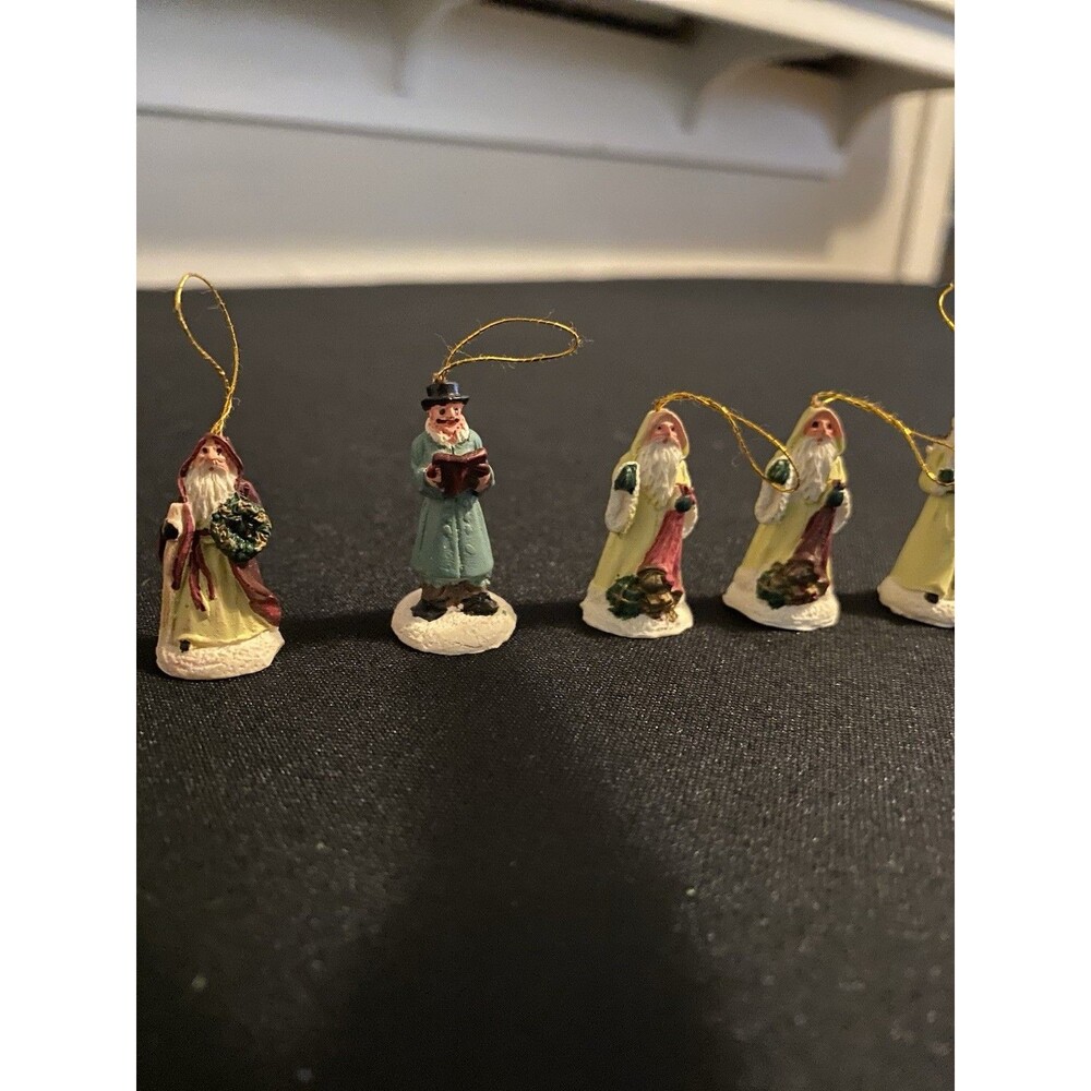 Vintage Set Of 20 Tiny Folk Art Christmas Ornaments, Santa, Sledding, People - Picture 3 of 9